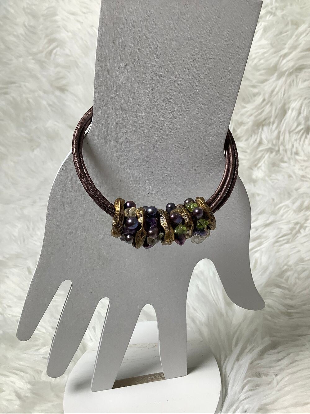 Coldwater Creek Multi Strand Beaded Cord Charm Bracelet Boho Chic Vintage A1-38